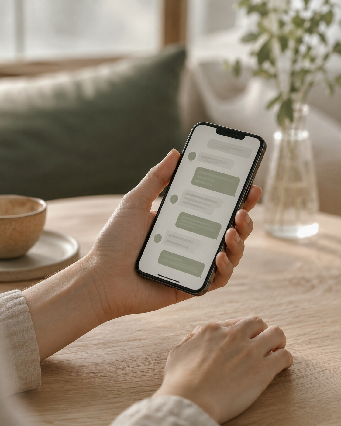 Persona iniciando una conversación desde su celular